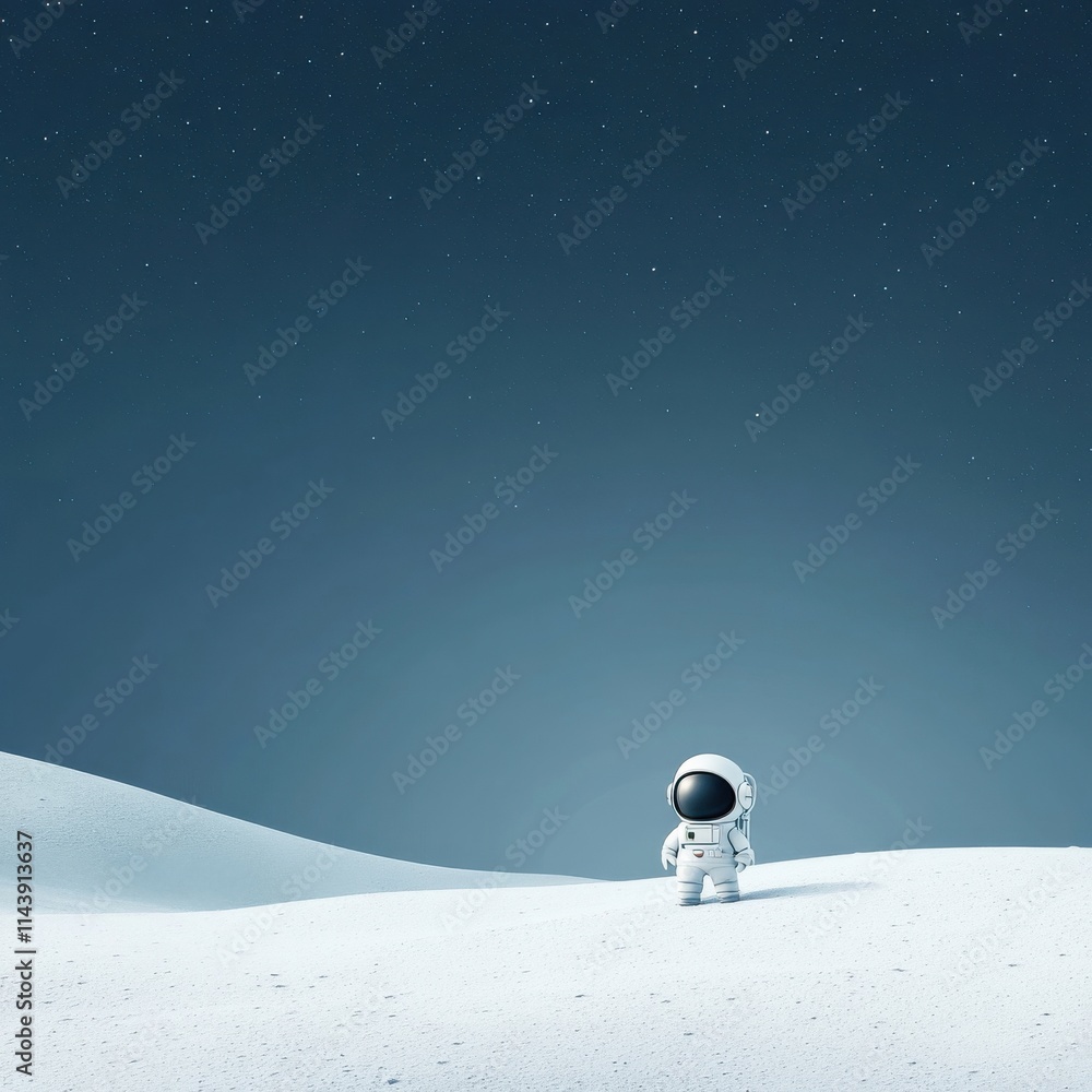 Poster astronaut standing alone on a moonlit surface under a starry sky, evoking the sense of solitude and 