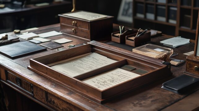 Organizing documents with intray and outtray office desk workspace setup wood environment top view productivity tips