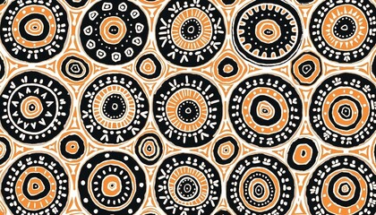 African circular pattern background in black and orange hues for vibrant artistic designs