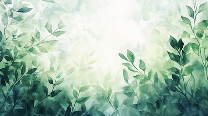 A serene abstract watercolor background featuring lush green leaves, evoking a sense of nature's tranquility.