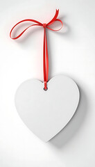 Blank Heart Tag with Red Ribbon: Minimalist Romantic Design