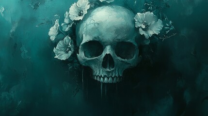 Dark and gothic tattoo studio background with deep turquoise tones, creating a mysterious and edgy atmosphere. Ideal for tattoo-related designs, body art, and creative spaces.