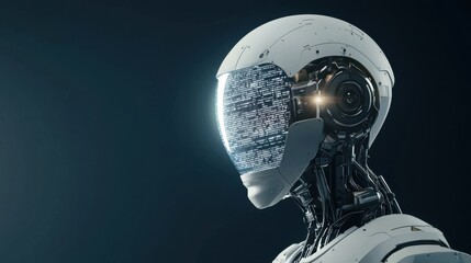 Futuristic robot with a digital interface and sleek design.