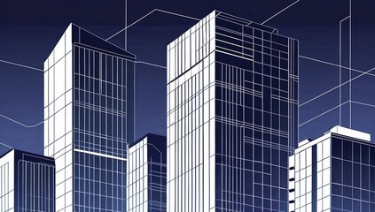 Obraz premium City stylized background. Illustration of modern high-rise urban building