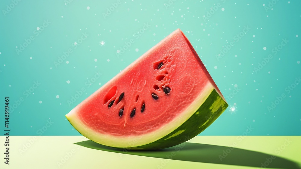 Poster refreshing and juicy watermelon slice displayed on a gradient summer background representing the ess