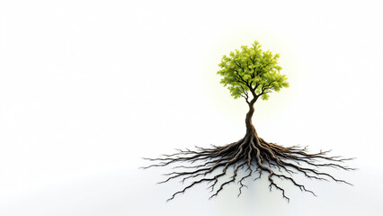 A vibrant green tree with strong roots symbolizing growth and sustainability in nature.