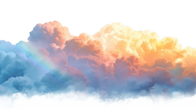 Majestic sunset clouds with rainbow nature landscape digital art serene environment aerial view dreamy concept