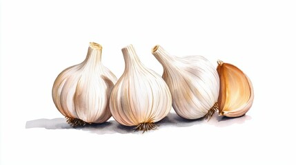 Obraz premium Garlic bulbs arranged on a white background.
