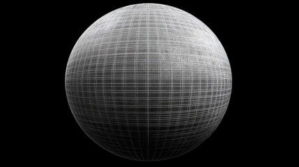 Abstract grayscale sphere with grid texture.