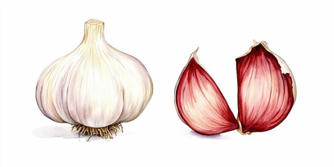 Garlic bulb and cloves displayed side by side