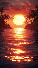 Tropical Island Sunset: A Fiery Paradise of Golden Hues