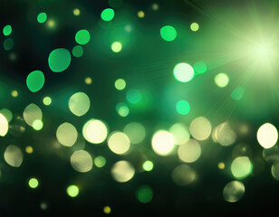 Festive bokeh_ dark blurred Christmas lights background with happy holiday party glow and green flar