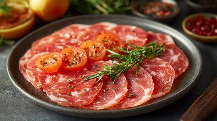 Aromatic Sliced Cured Meats with Fresh Herbs and Tomatoes
