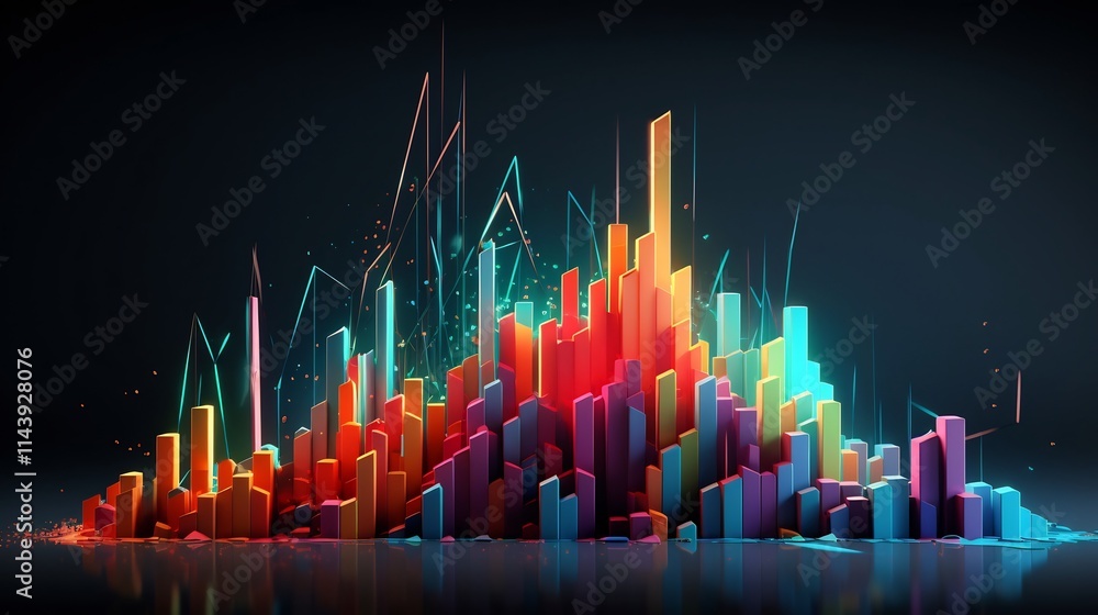 Poster vibrant 3d of a growing graph with colorful visualization symbolizing successful financial progress 