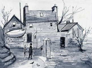 Fototapeta premium View of an old farmhouse