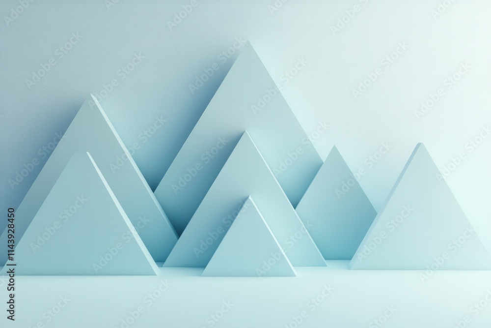 Poster abstract geometric composition featuring layered blue pyramids against a soft pastel background crea