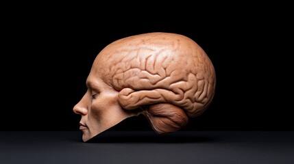 The Mind's Complex Canvas: A detailed anatomical model of a human skull with visible brain contours, inviting viewers to contemplate the intricate workings of the human mind. 