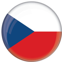 Czech Republic flag with glossy rounded button for football team and national emblem