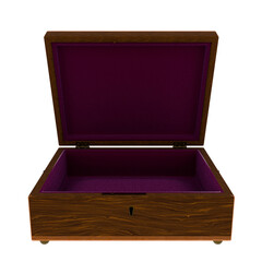 Empty Wooden Box with Purple Velvet Interior