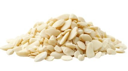 A Pile of Peeled Almonds on a White Background Perfect for Health Food Illustrations and Nutritional Content.