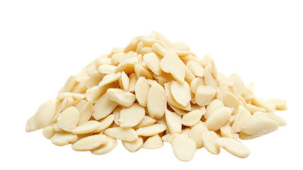 A Pile of Peeled Almonds on a White Background Ideal for Healthy Snack Promotion and Nutritional Content Displays.