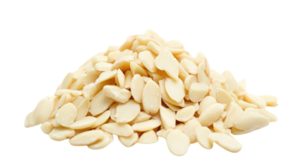 A Pile of Peeled Almonds on a White Background Ideal for Healthy Snack Promotion and Nutritional Content Displays.