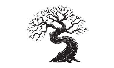 The Tree black silhouette vector is a refined digital illustration capturing the essence of a tree in a striking black silhouette.