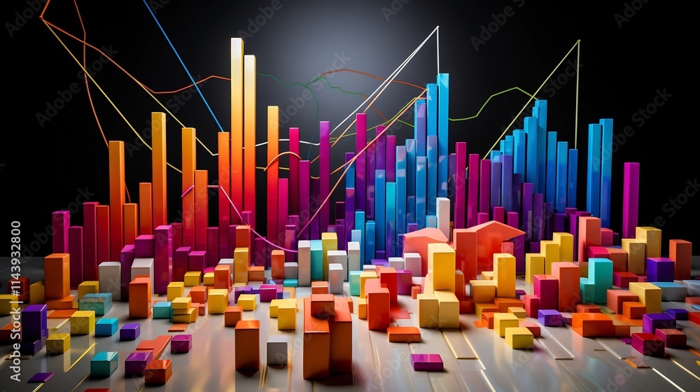 Poster detailed 3d visual representation of supply and demand charts with vibrant colored arrows showcasing