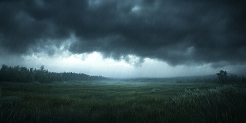 Fototapeta premium Dramatic Rainstorm Over a Lush Green Field