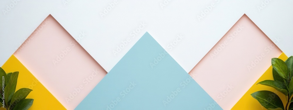 Poster abstract geometric background with triangular shapes and decorative green leaves perfect for modern 