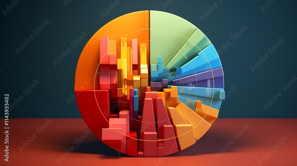 Poster vibrant 3d pie chart symbolizing the proportions of different sectors within the economy providing a