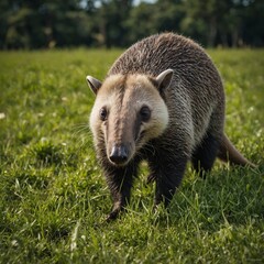 Obraz premium An anteater searching for food in a vibrant green meadow.