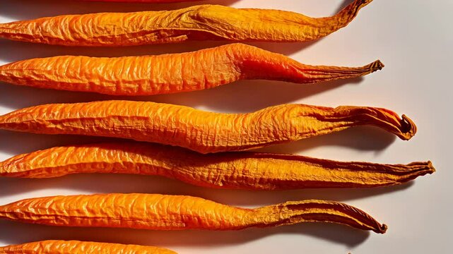 Close up of orange carrot stems. The stems are thin and curled. The image has a warm, earthy feel to it