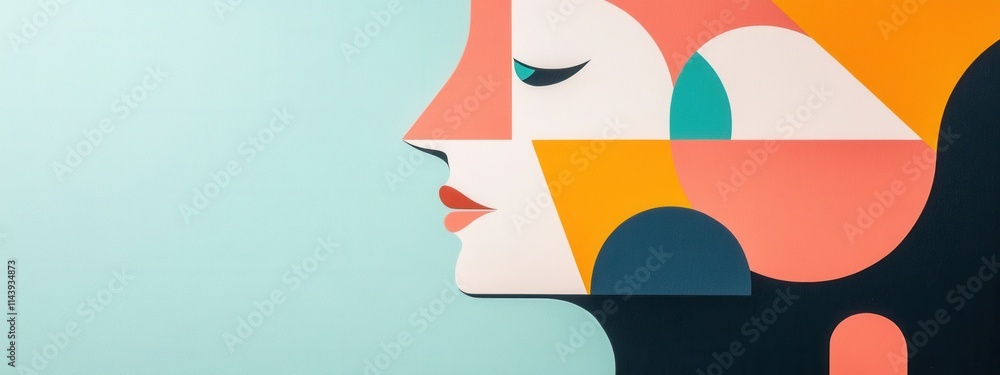 Aufkleber abstract profile portrait with geometric shapes and colorful patterns representing femininity and mo