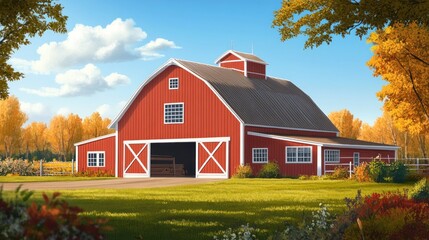 Red barn in autumn landscape. (1)
