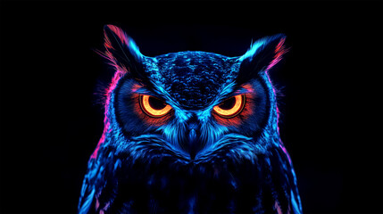 Obraz premium owl neon light on black background