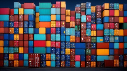 Vibrant and dynamic representation of international trade and logistics showcasing a scene with colorful cargo containers transportation equipment and infrastructure