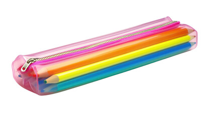 Isolated Plastic Pencil Case with Zipper - Perfect for Organizing School Supplies and Office Essentials.