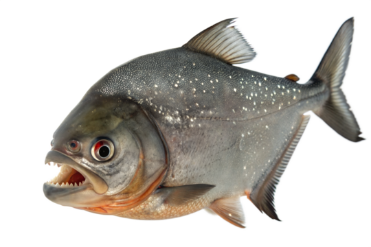 Closeup of Piranha. Side view isolated on white background