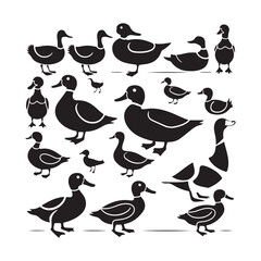 goose and swan silhouette vector illustration collection of duck silhouette and icon vector illustration
 