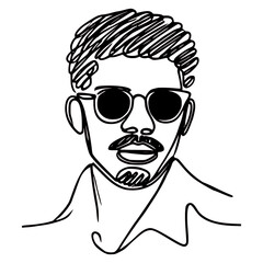 one line drawing african man wearing sunglass vector illustration template design
