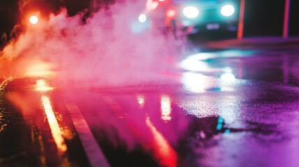 Nighttime Urban Reflections on a Wet Street