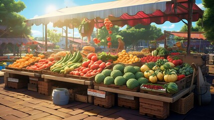 A bustling farmer s market filled with an abundance of fresh fruits vegetables and handmade products showcasing the local community s seasonal harvest and artisanal offerings