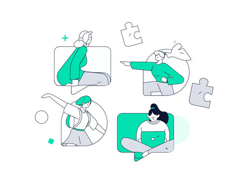 Flat vector illustration of business people operating work scene
