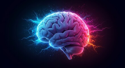 High-Tech Brain Visualization . neural activity and creative energy technology, medicine, and futuristic concepts artificial intelligence, innovation, and digital art neural activity