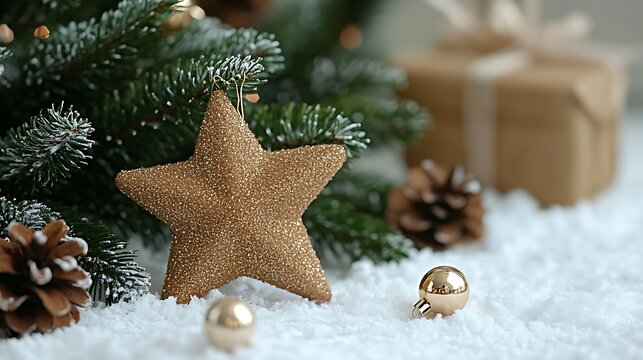 A radiant golden star tree ornament with fine detailing, captured on an isolated white background for festive stock visuals 