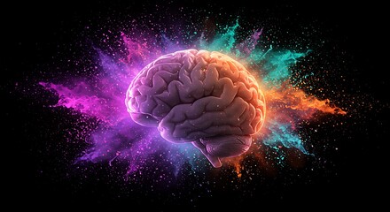 High-Tech Brain Visualization . neural activity and creative energy technology, medicine, and futuristic concepts artificial intelligence, innovation, and digital art neural activity