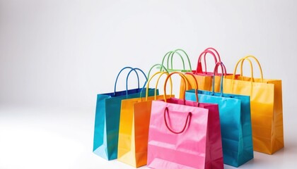 Colorful Shopping Bags: A vibrant collection of shopping bags in various colors, symbolizing retail therapy, consumerism, and the joy of shopping.
