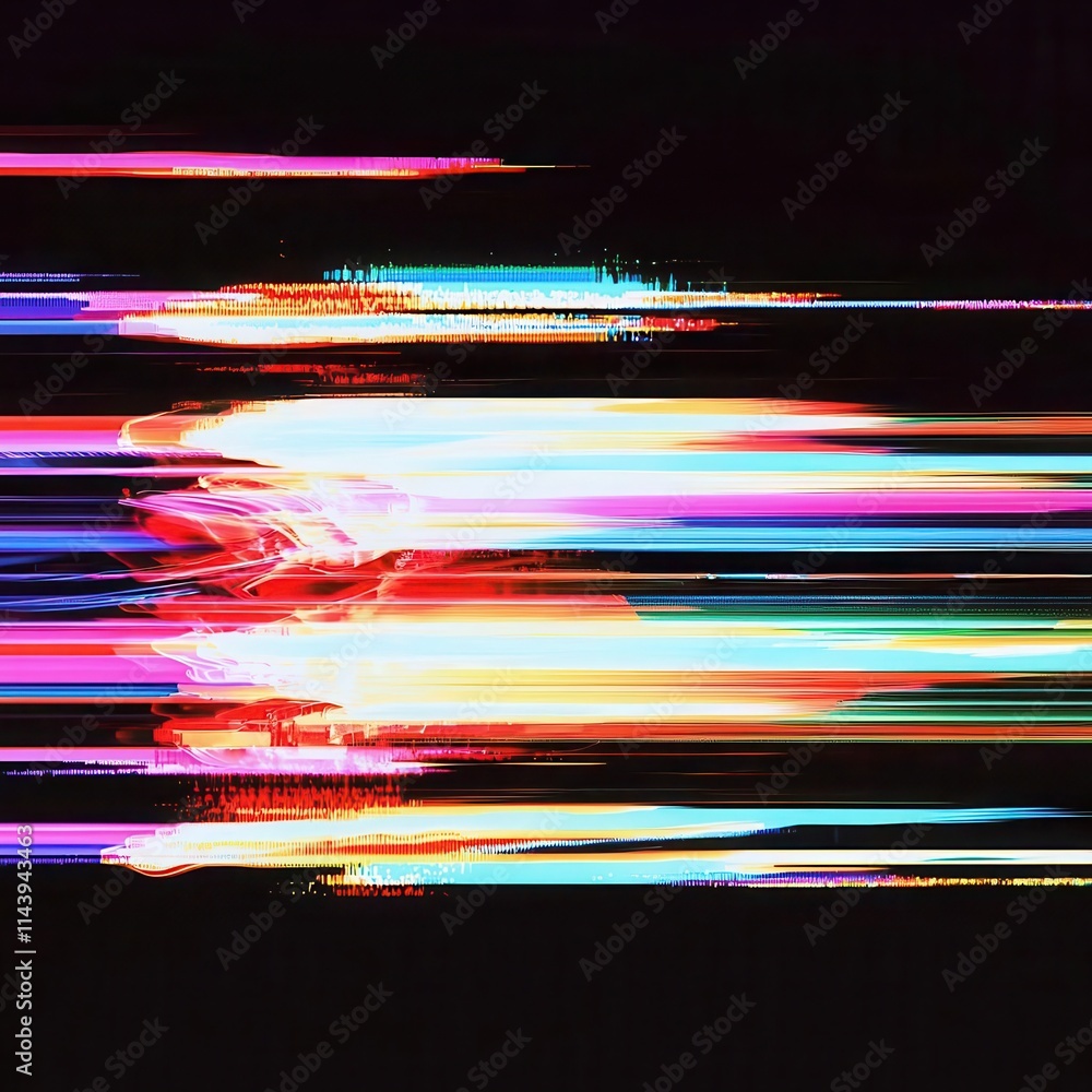 Poster screen damage, glitch texture, fragment interface, blur error dynamic pixel, abstract vibrant streak
