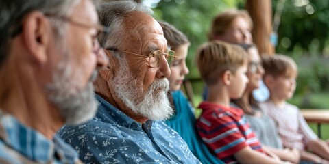 Fototapeta premium Heartwarming moment of a grandfather with his grandchildren in a cozy, festive holiday setting.